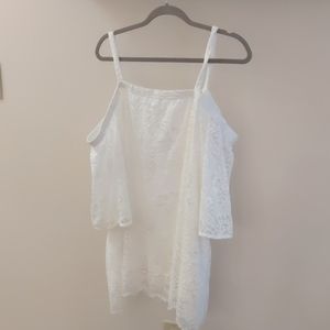 3XL plus size white lace cold-shoulder top